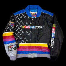 Load image into Gallery viewer, 2000 jeff hamilton nascar leather jacket blue diamond plate
