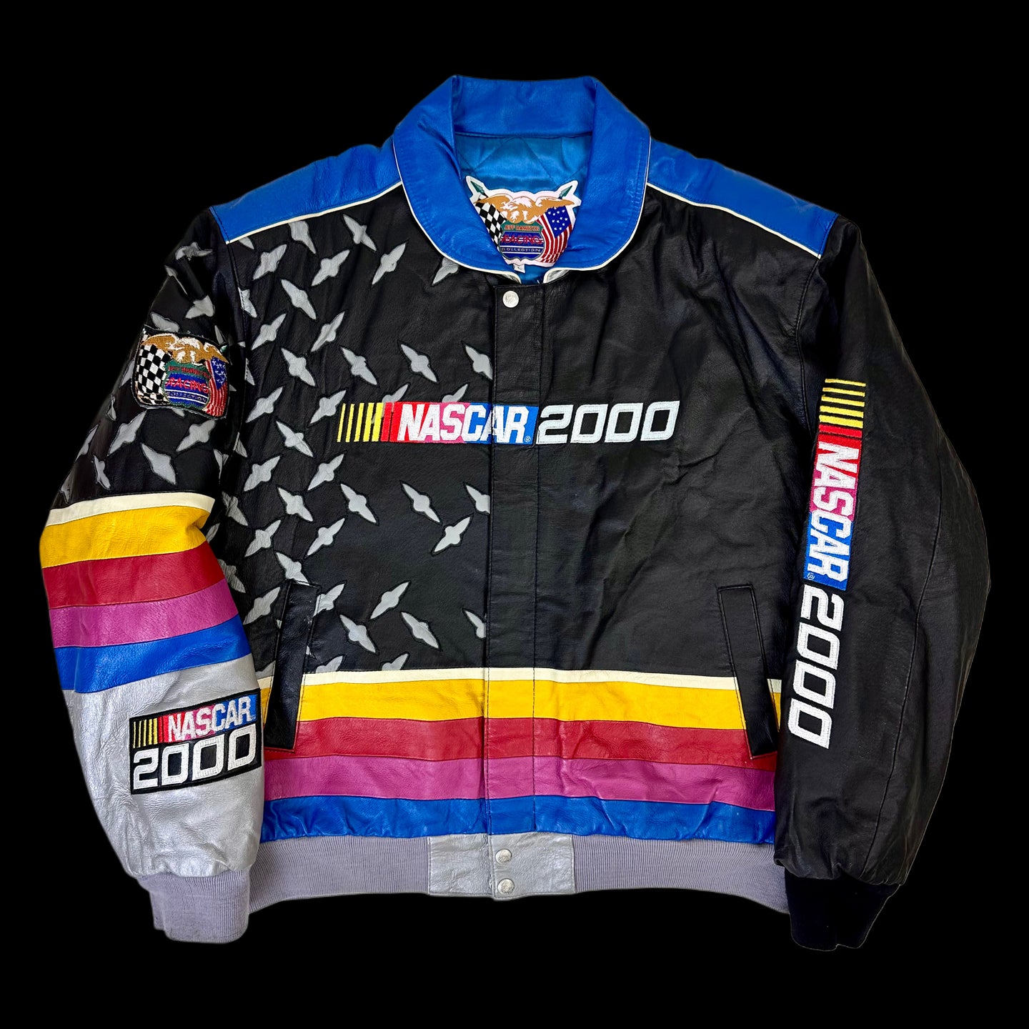 2000 jeff hamilton nascar leather jacket blue diamond plate