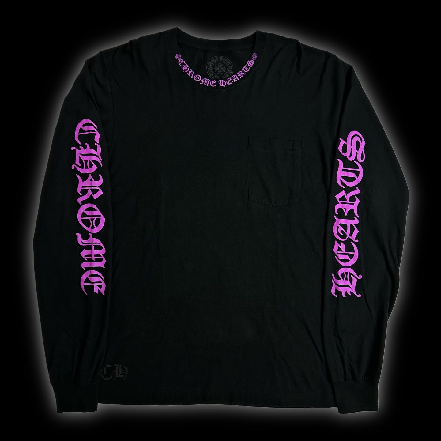 2020s chrome hearts purple spellout sleeves collar logo l/s