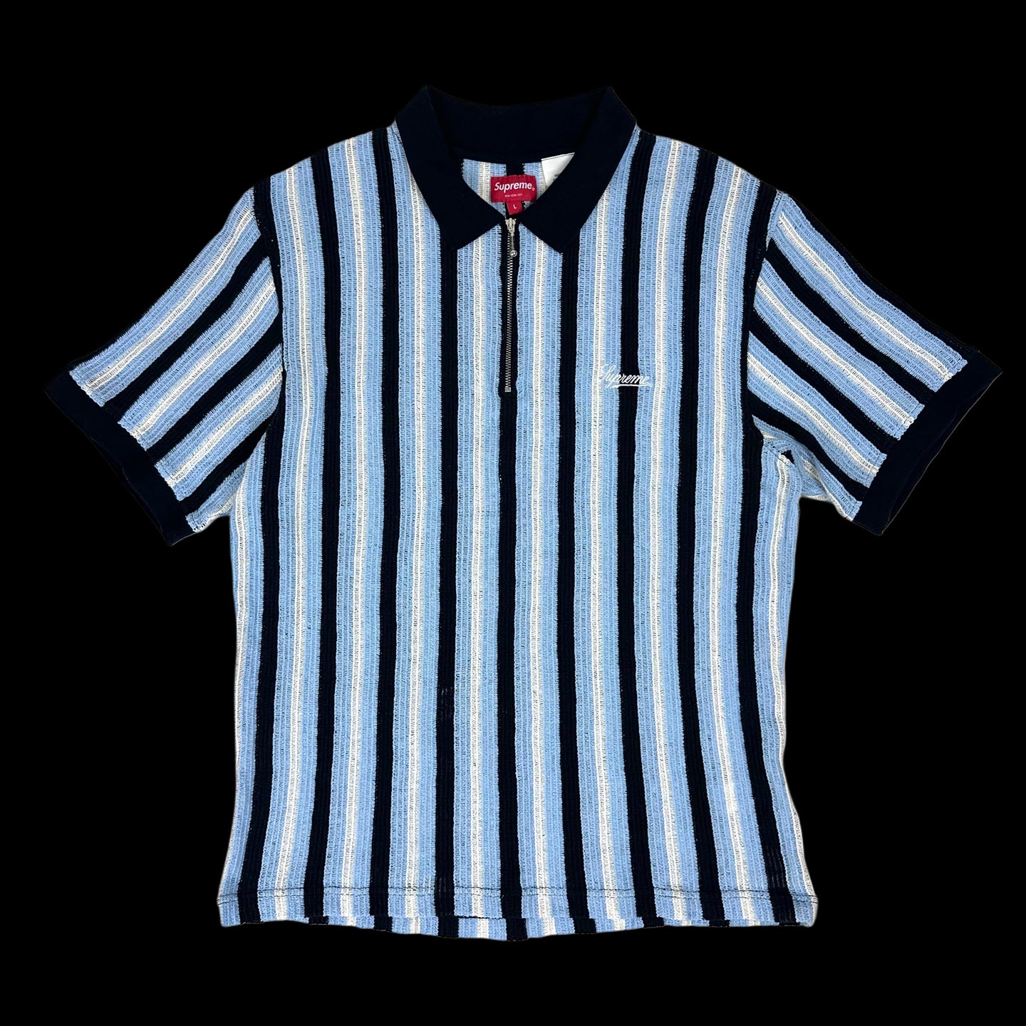 2022 supreme open knit stripe zip polo