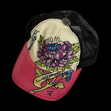 Load image into Gallery viewer, 2000s ed hardy floral diamond trucker hat magenta
