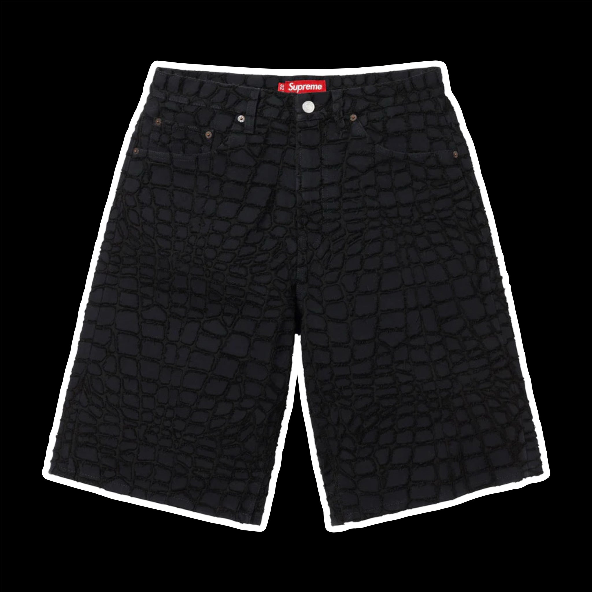 2025 supreme frayed croc baggy denim shorts – change clothes