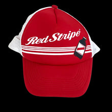 Load image into Gallery viewer, 90s red stripe trucker hat red
