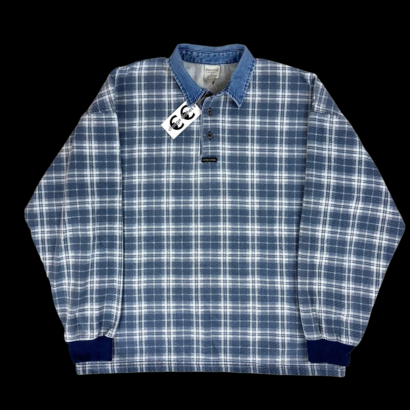 90s vintage structure shadow plaid denim collar rugby