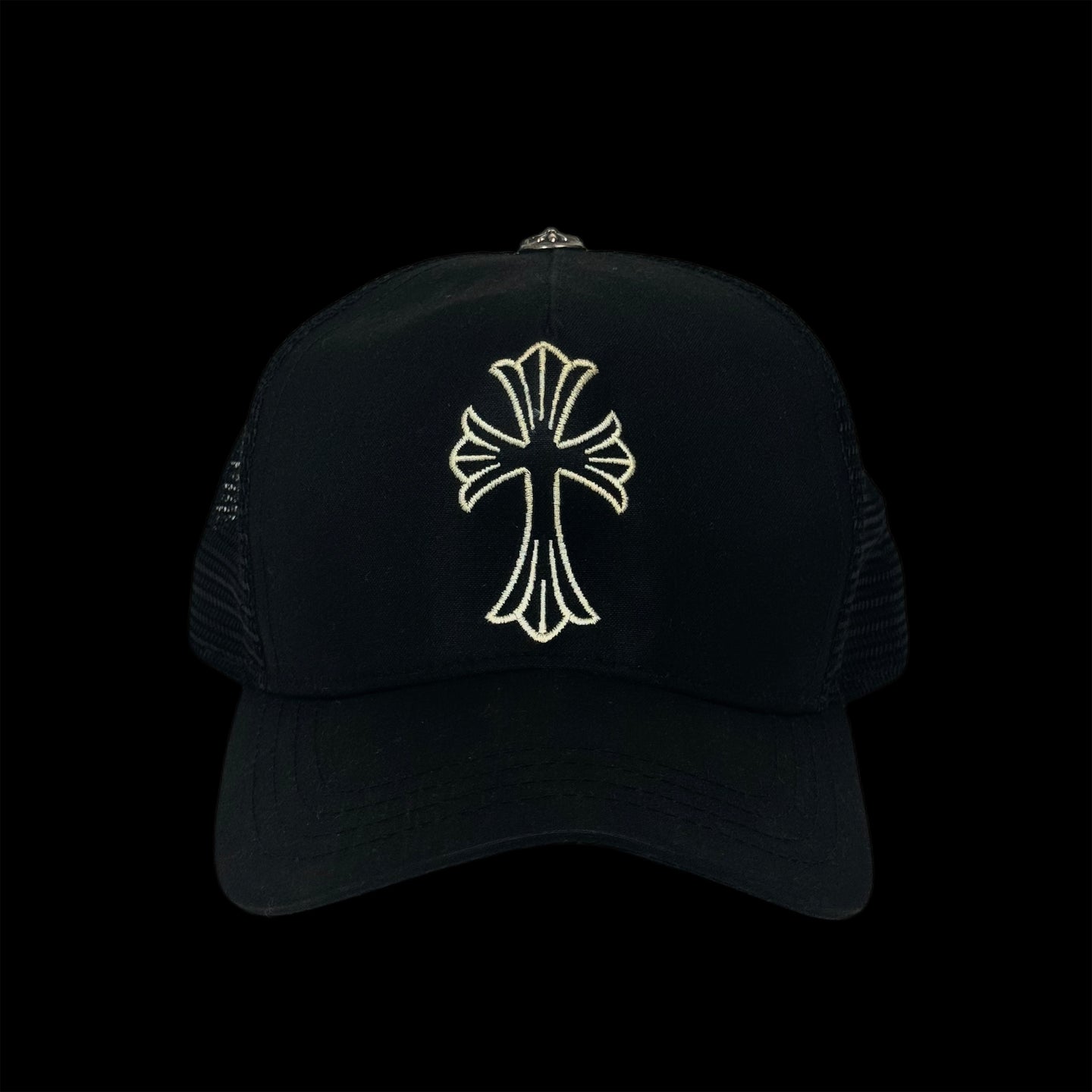 chrome hearts single cross emblem trucker hat