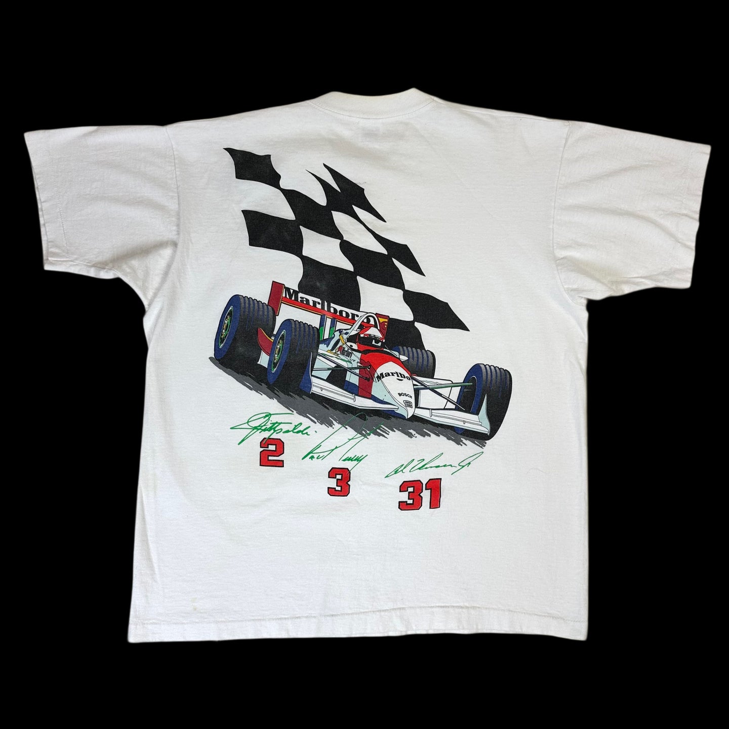 1994 marlboro racing checkered shoulder indy 500 tee