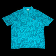 Load image into Gallery viewer, 2007 bape logo collage polo teal
