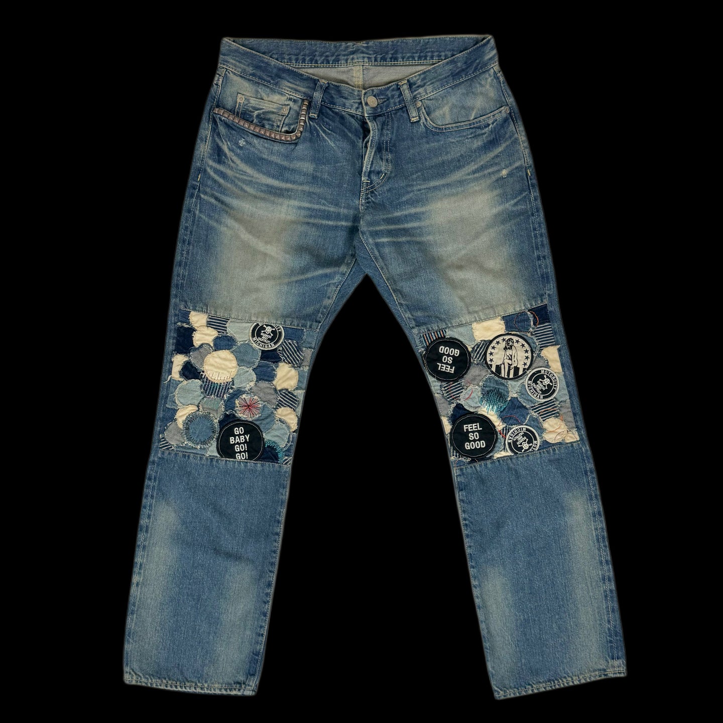 2011 hysteric glamour patchwork knee selvedge jeans