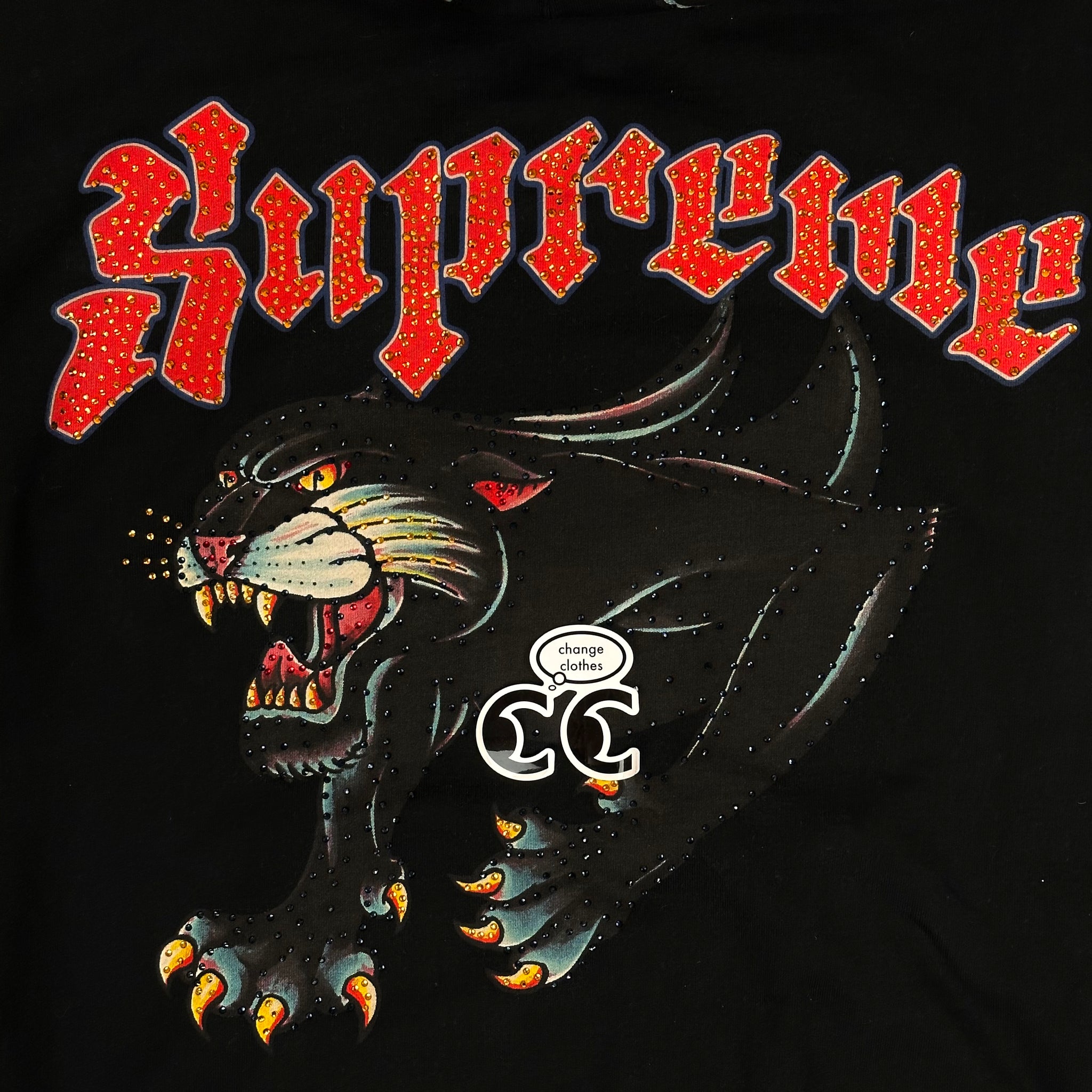 2021 supreme panther zip up hoodie black – change clothes