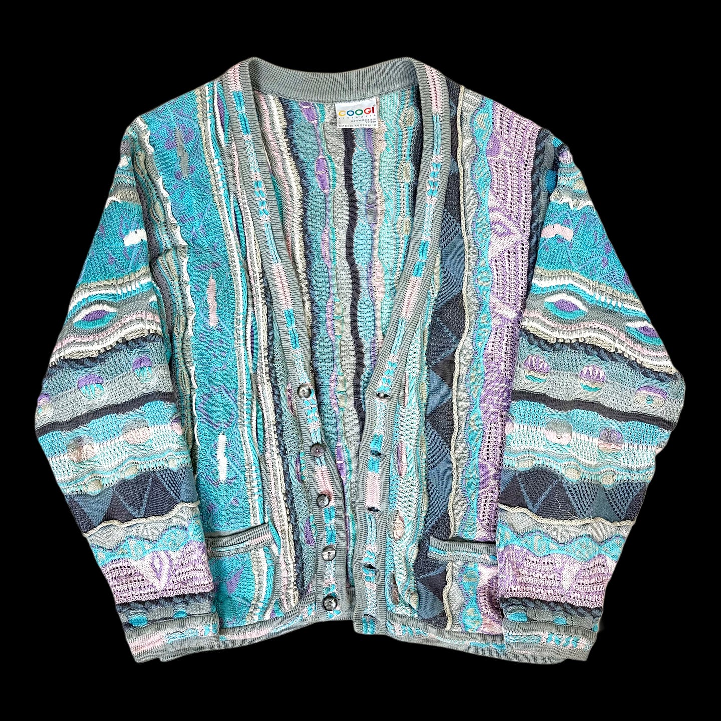 90s coogi knit cardigan cotton candy colors