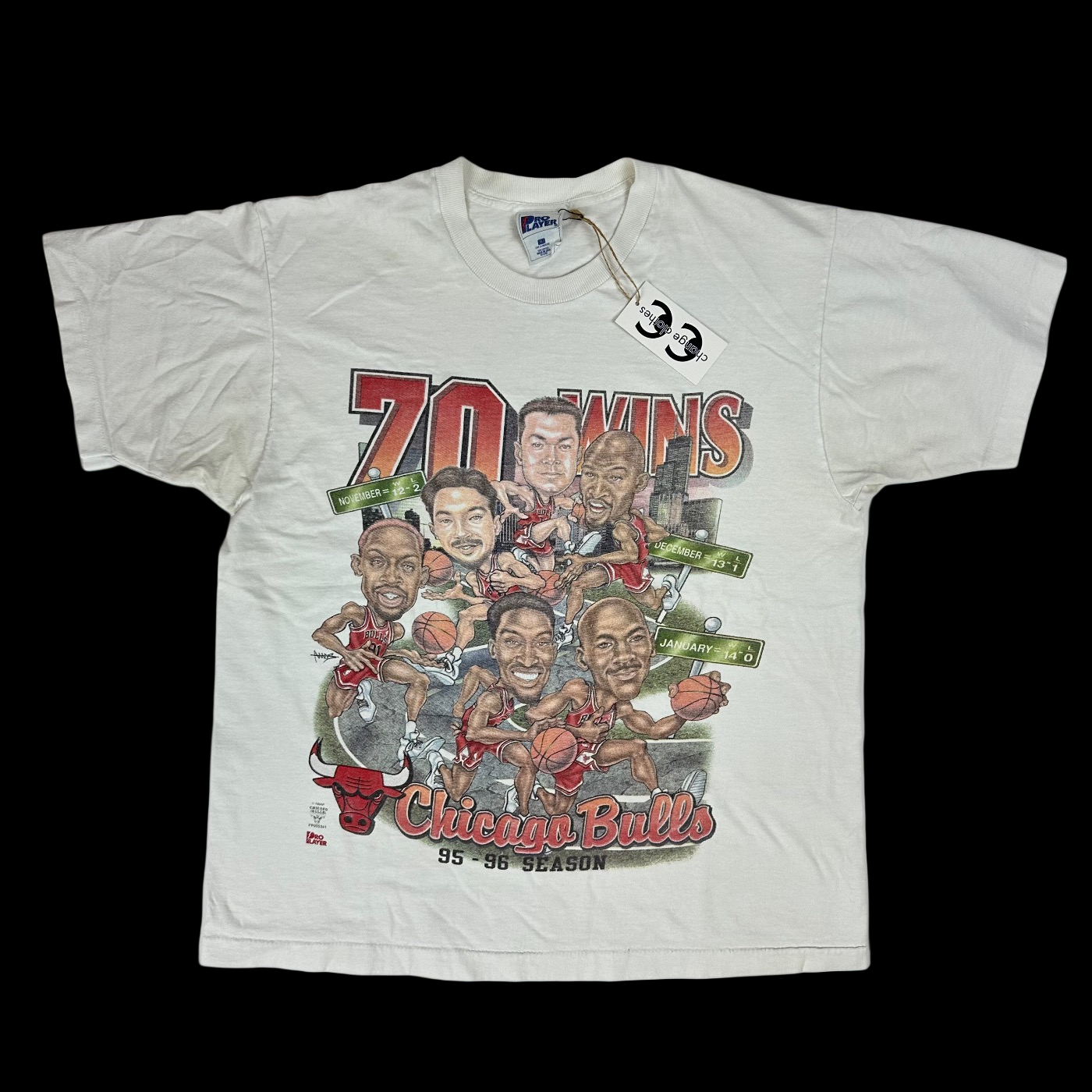 1996 chicago bulls caricature 70 wins tee
