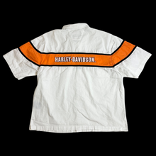 Load image into Gallery viewer, vintage harley racing s/s button up mechanics shirt
