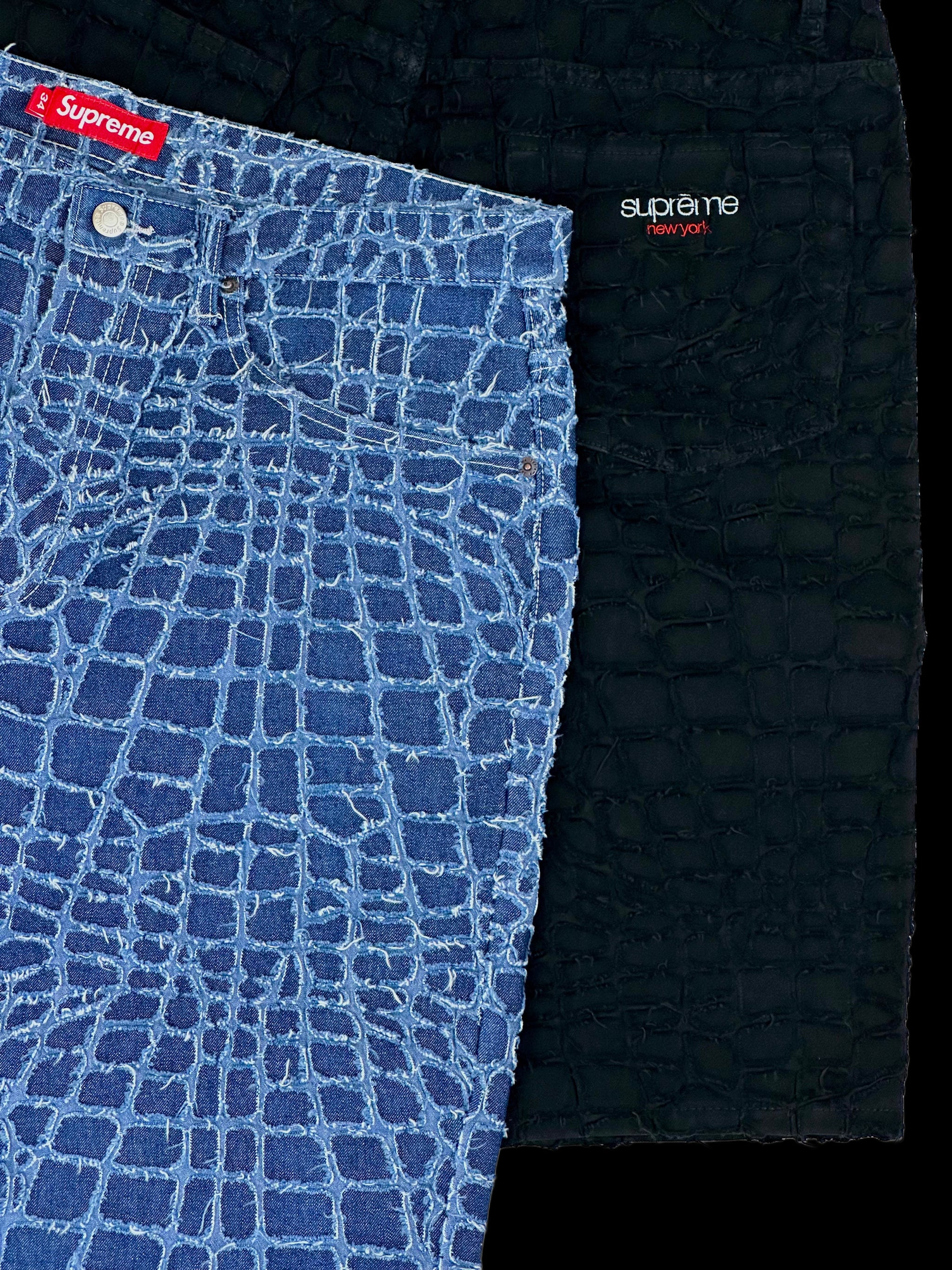 2025 supreme frayed croc baggy denim shorts – change clothes