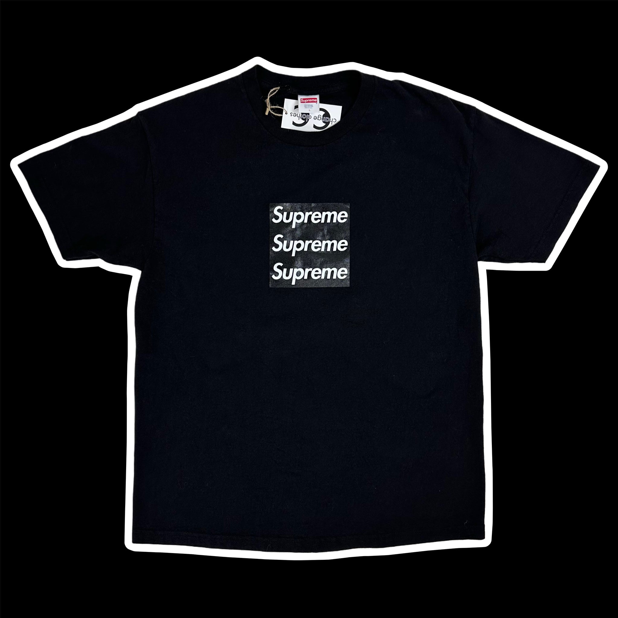 asspizza // supreme triple box logo tee black – change clothes