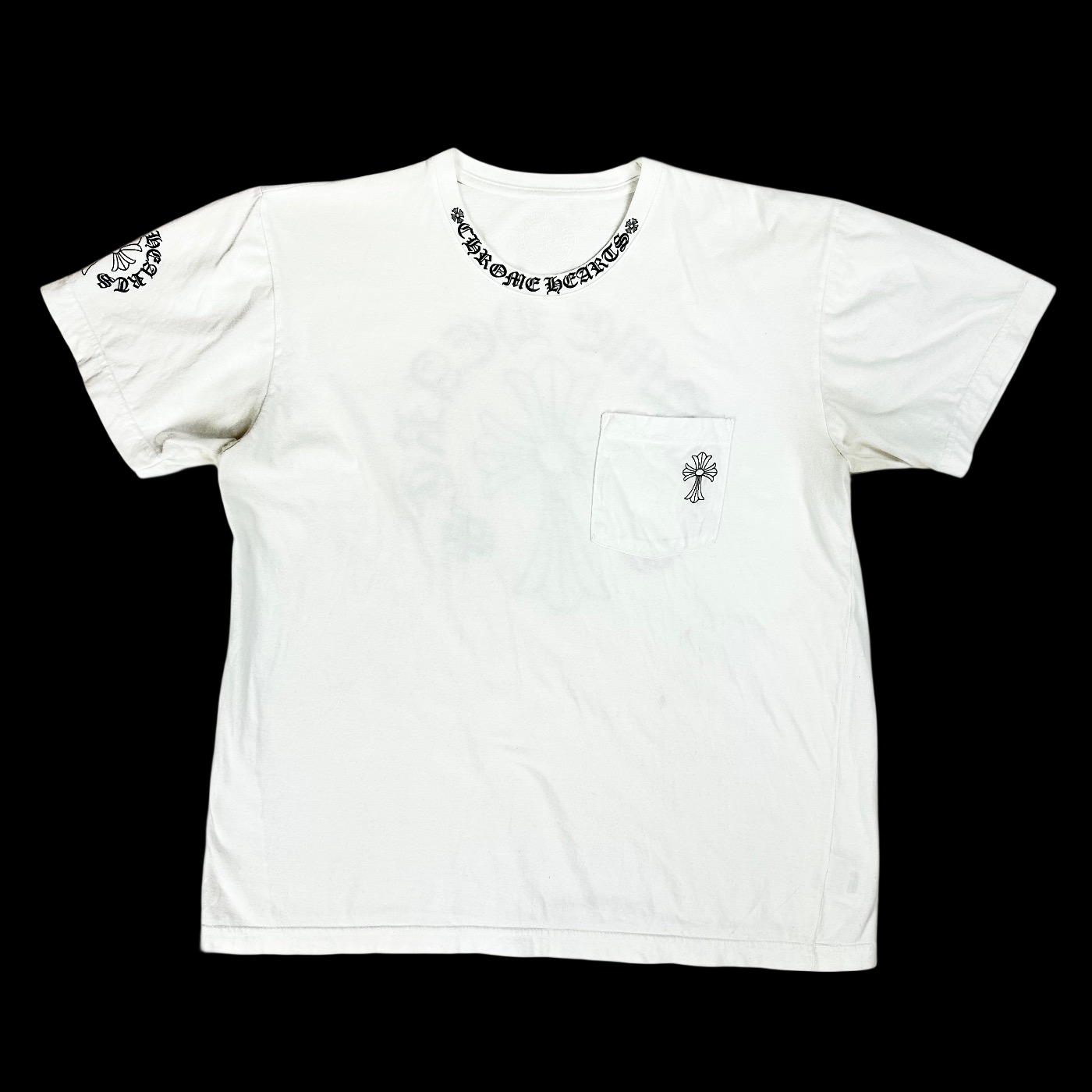late 2010s chrome hearts single cross arc + neck logo tee