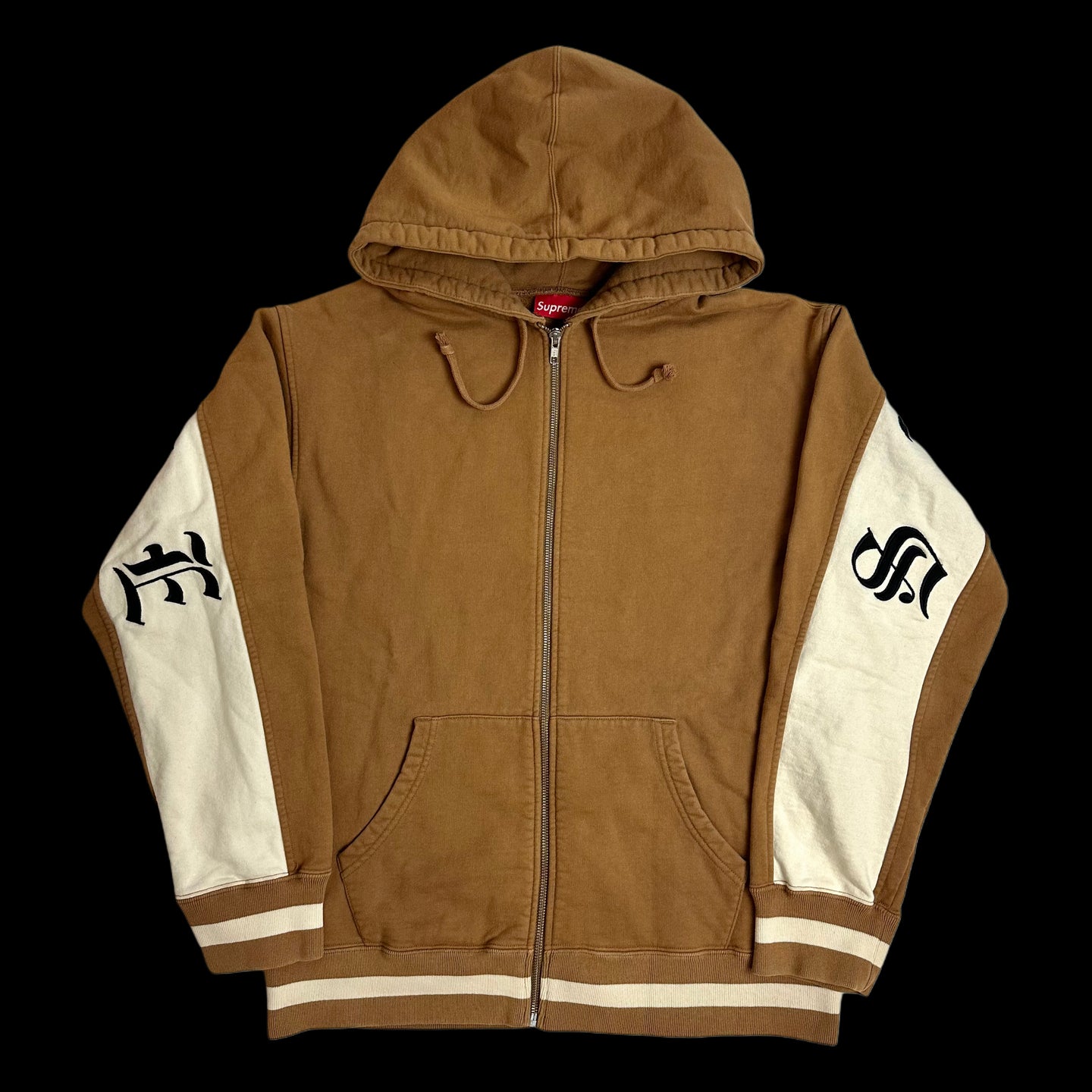 2019 supreme old english stripe zip up hoodie brown