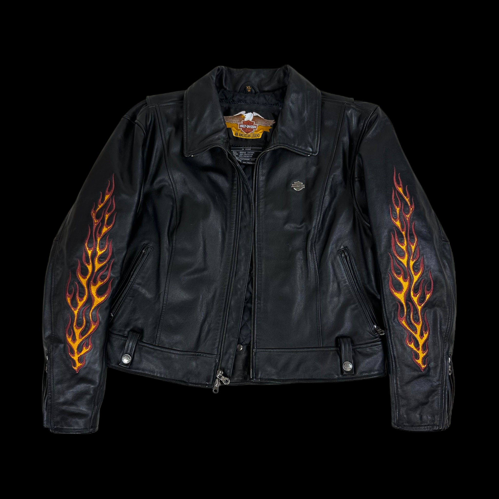 y2k harley womens cropped flame sleeve leather jacket – change clothes