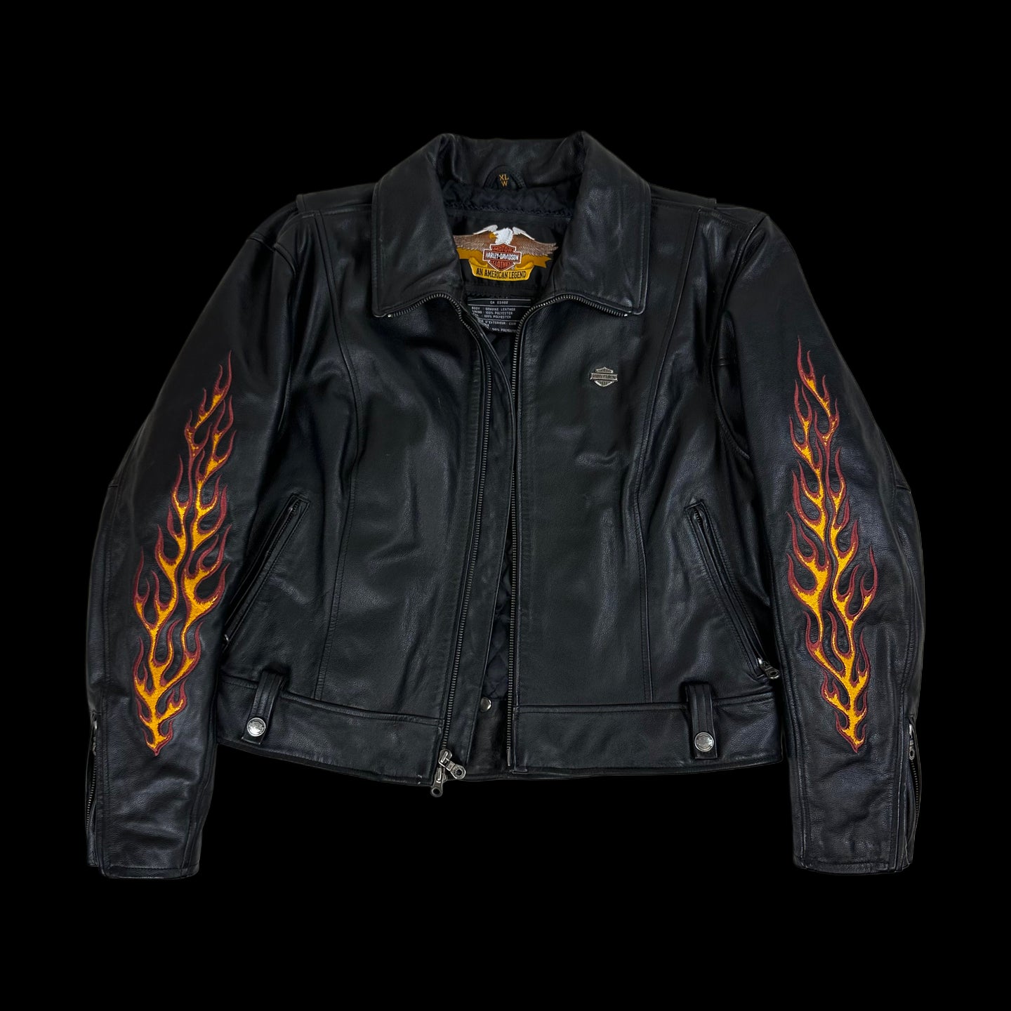 y2k harley womens cropped flame sleeve leather jacket