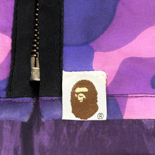 Load image into Gallery viewer, 2006 bape purple camo hooded puffer jacket *reversible
