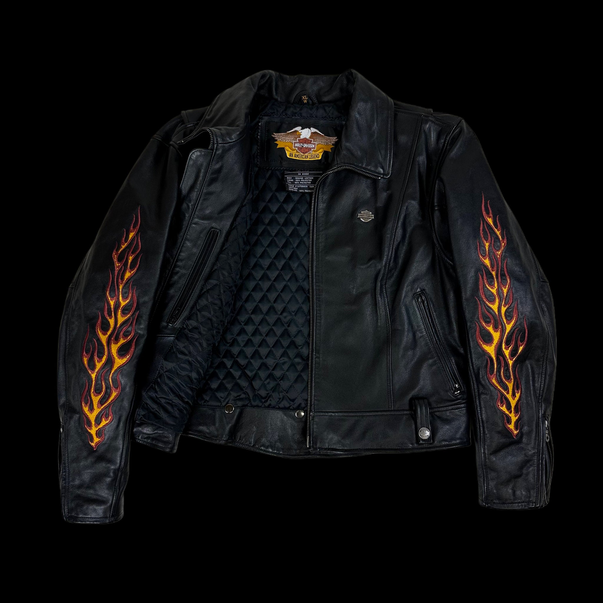 y2k harley womens cropped flame sleeve leather jacket – change clothes