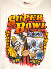 Load image into Gallery viewer, 1996 superbowl xxx steelers cowboys cartoon tee
