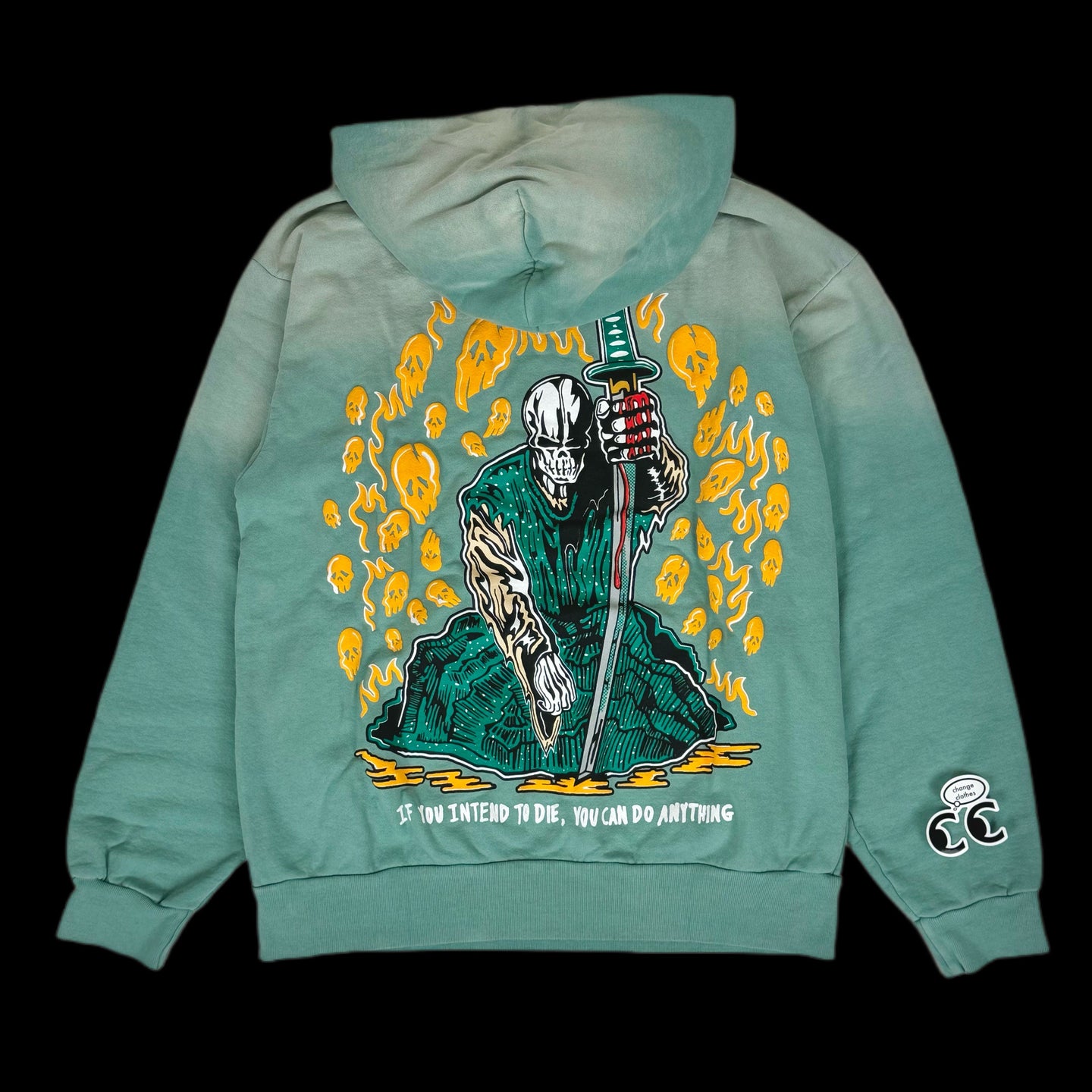 warren lotas death life eyes orange skulls hoodie green