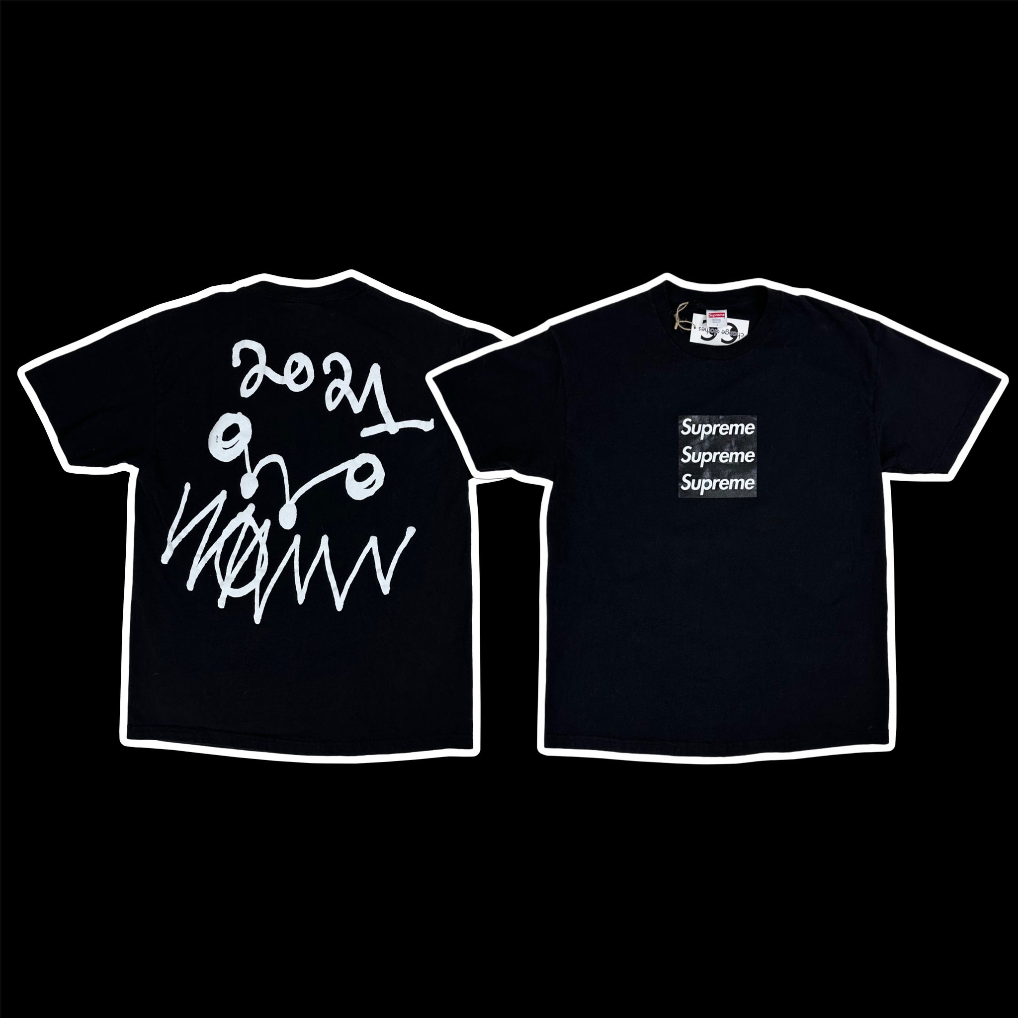 asspizza // supreme triple box logo tee black – change clothes