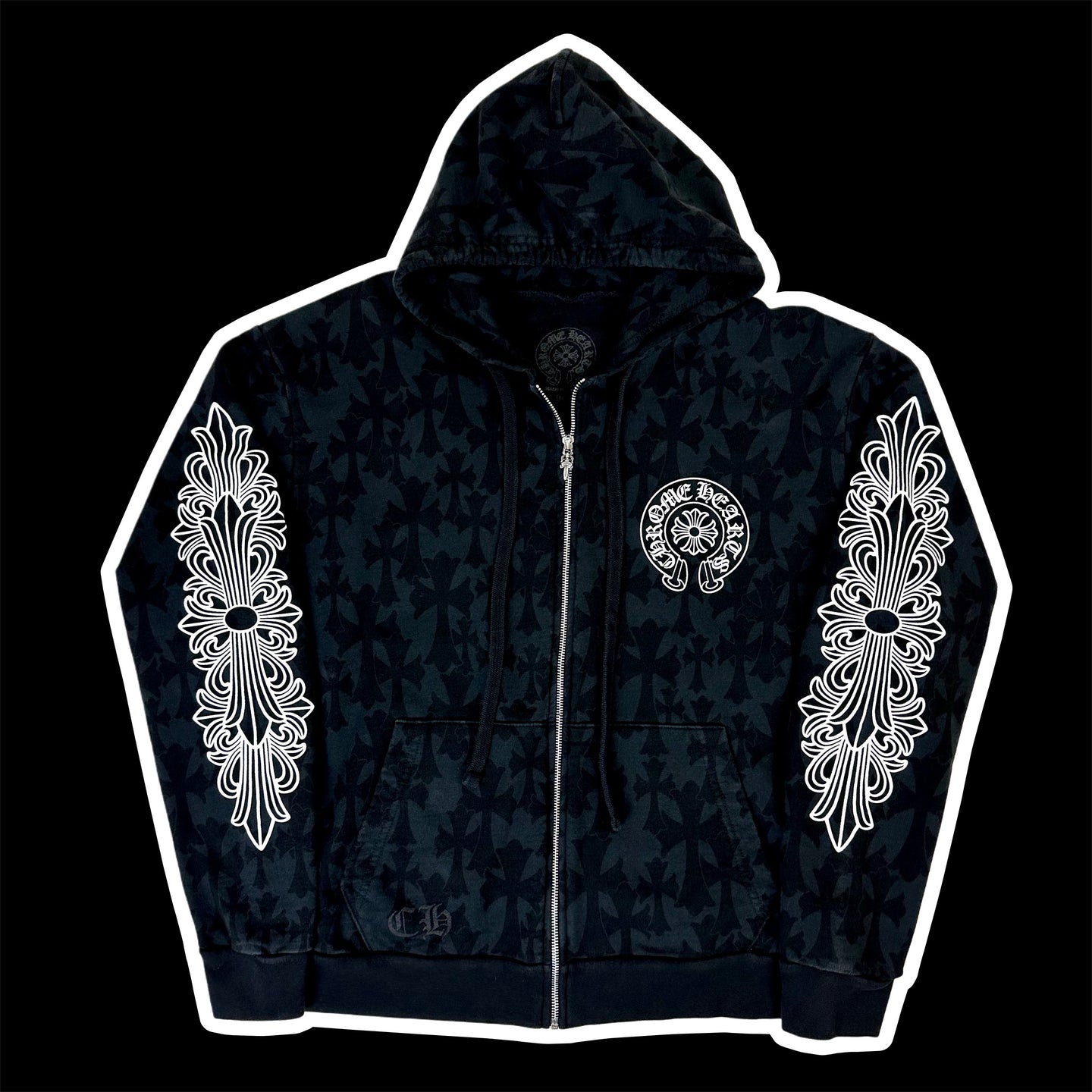 2024 chrome hearts allover cross dagger zip up hoodie