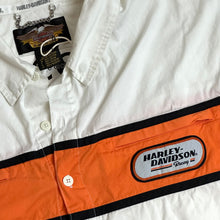 Load image into Gallery viewer, vintage harley racing s/s button up mechanics shirt
