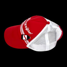 Load image into Gallery viewer, 90s red stripe trucker hat red
