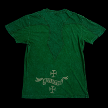 Load image into Gallery viewer, 2000s affliction skull &amp; wings v neck tee green
