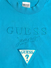 Load image into Gallery viewer, 90s guess jeans embroidered tee bright blue
