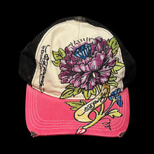 Load image into Gallery viewer, 2000s ed hardy floral diamond trucker hat magenta
