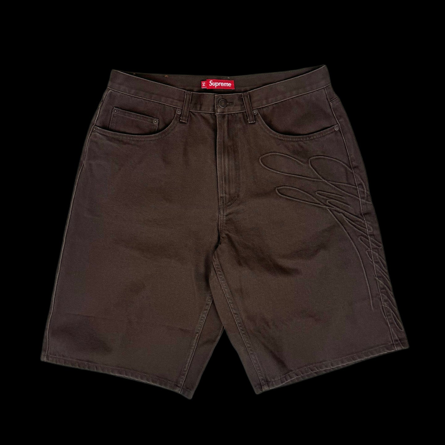 2024 supreme script baggy denim short brown