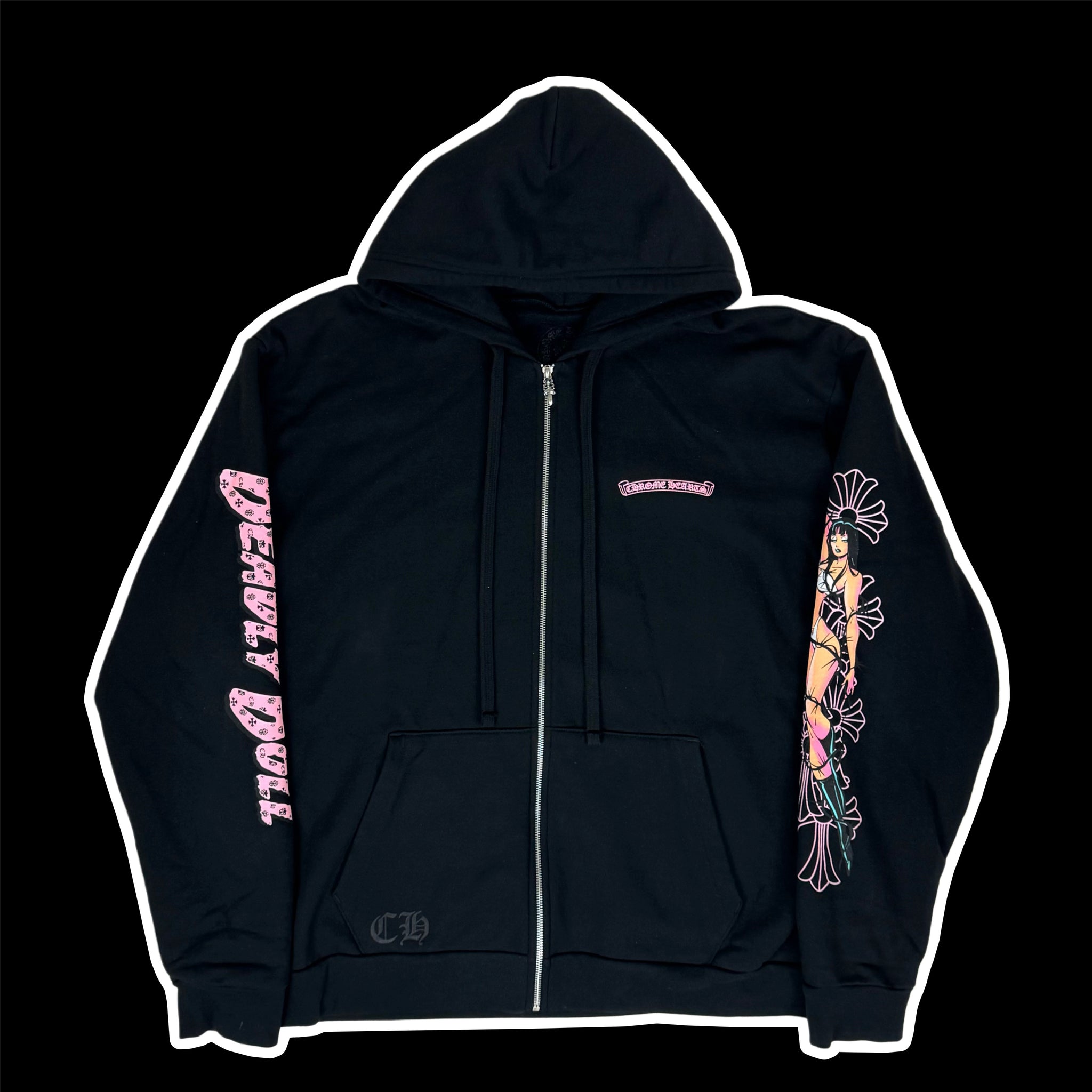 chrome hearts deadly doll zip up hoodie – change clothes