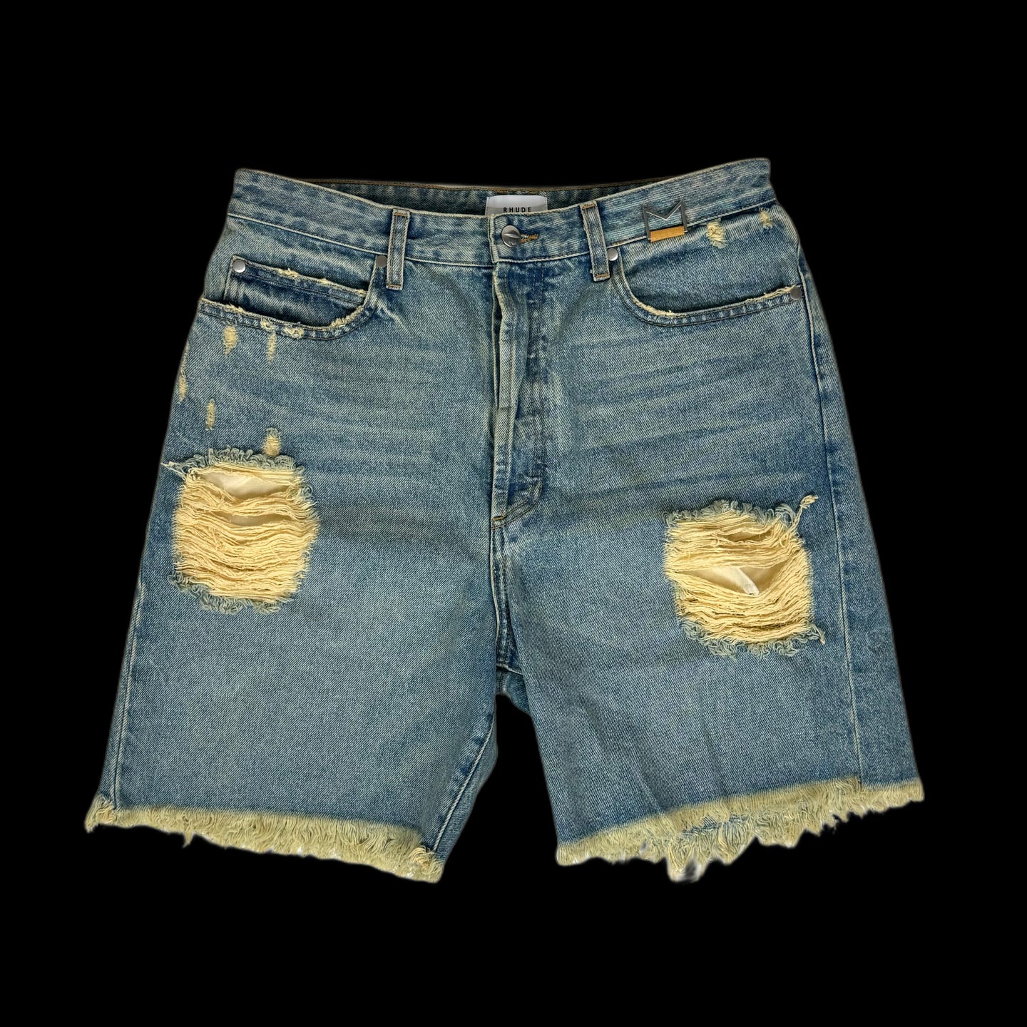 rhude distressed denim shorts