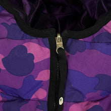 Load image into Gallery viewer, 2006 bape purple camo hooded puffer jacket *reversible
