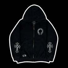 Load image into Gallery viewer, chrome hearts cross sleeve thermal lined zip hoodie
