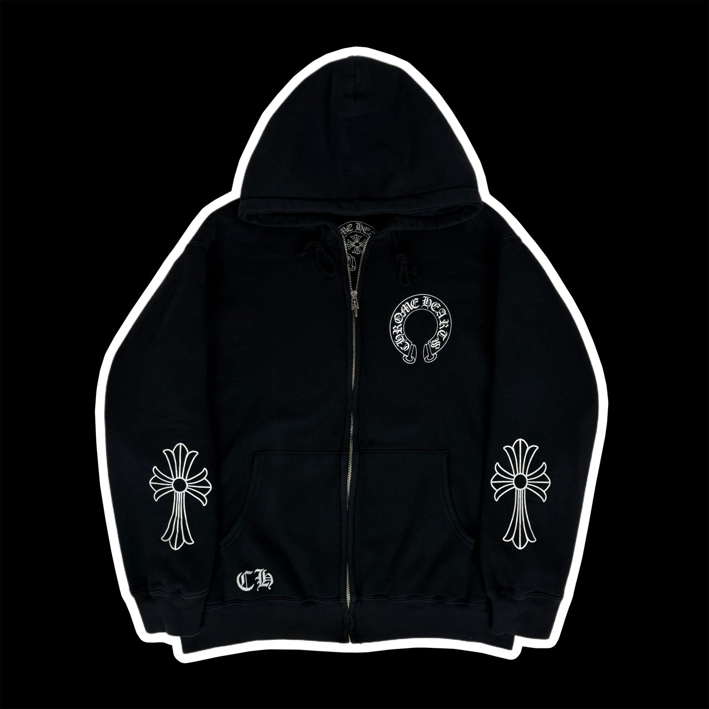 chrome hearts cross sleeve thermal lined zip hoodie