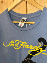 Load image into Gallery viewer, 2000s ed hardy panther rhinestone tee slate blue
