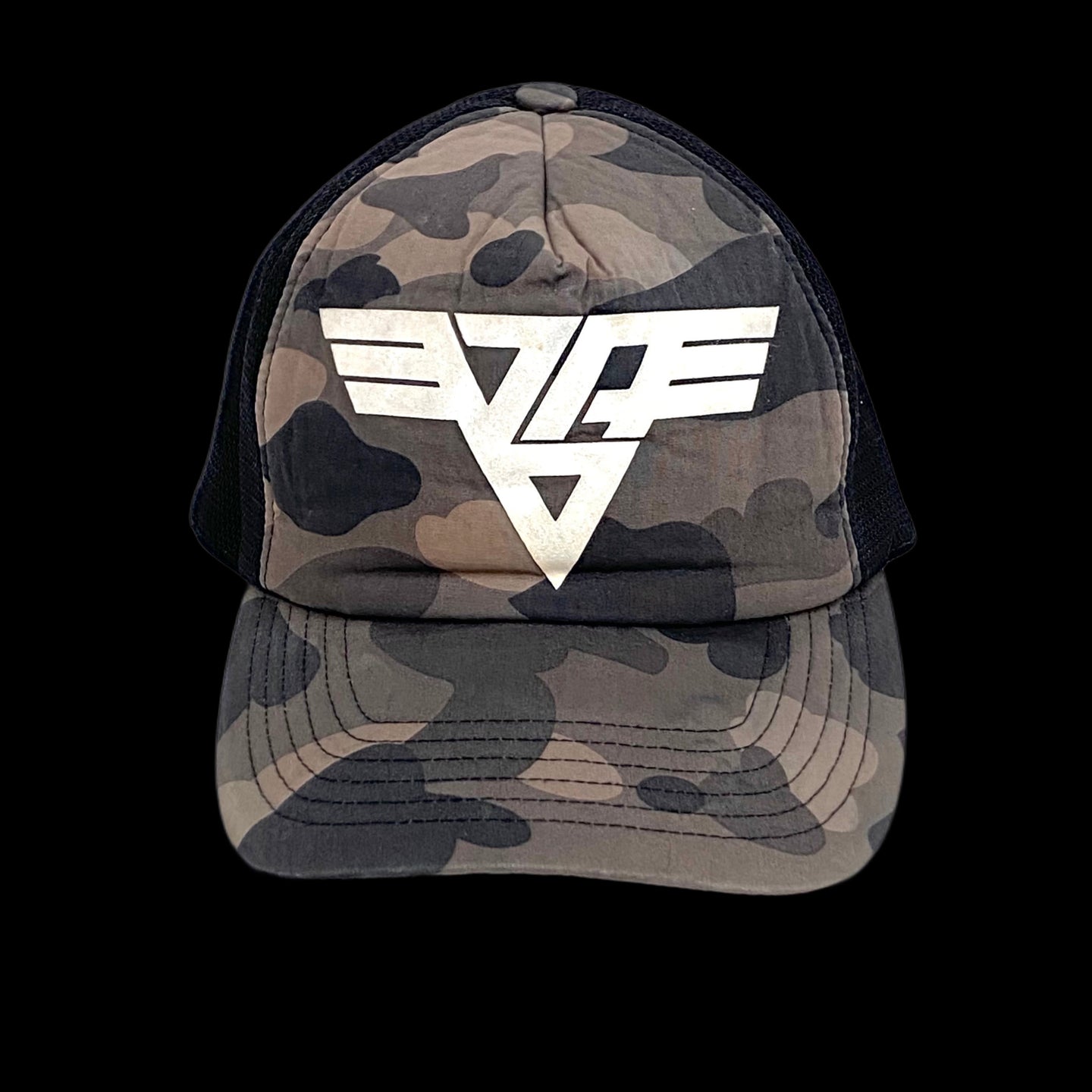 2007 bape van halen logo camo trucker