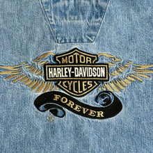 Load image into Gallery viewer, vintage harley davidson embroidered forever denim shirt
