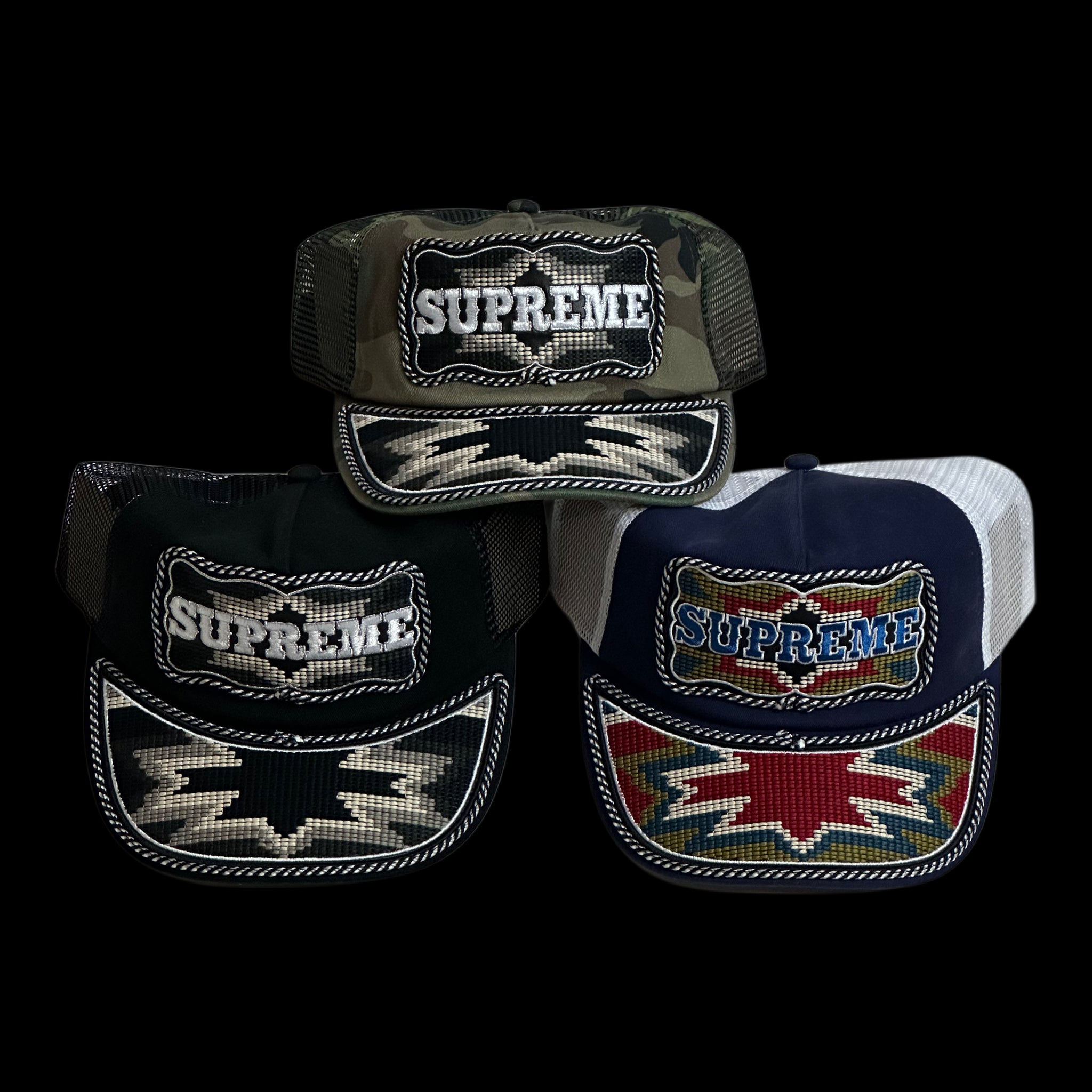 2026 supreme western embroidered trucker hat – change clothes