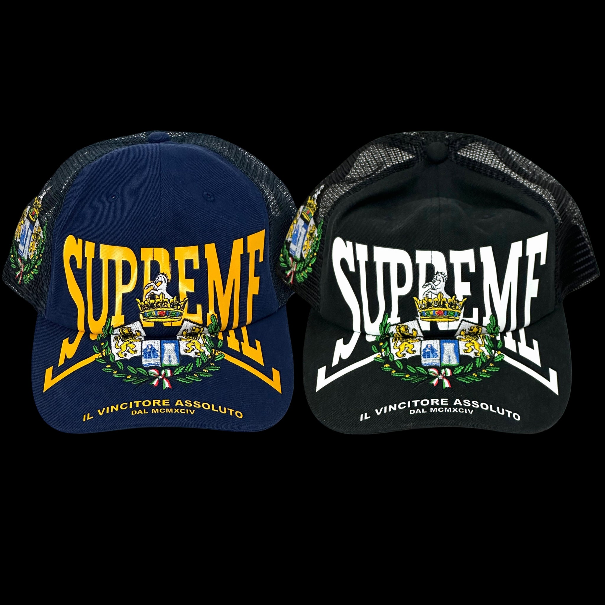 2025 supreme crest mesh trucker hat – change clothes