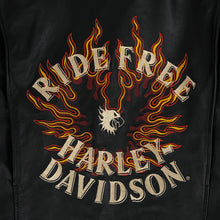 Load image into Gallery viewer, y2k harley womens cropped flame sleeve leather jacket
