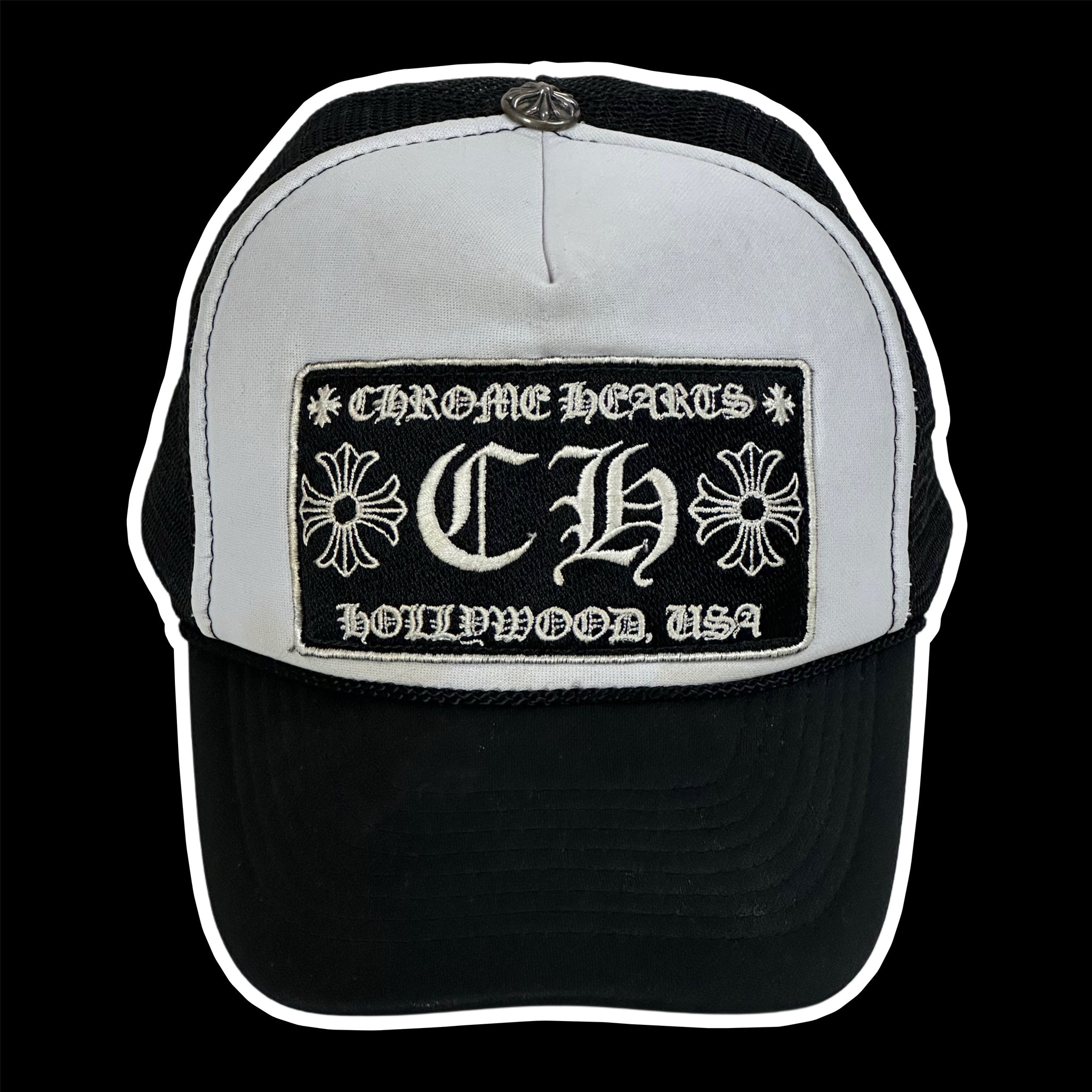90s chrome hearts hollywood trucker hat white dome – change clothes