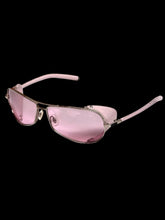Load image into Gallery viewer, vintage chrome hearts chute sunglasses pink lenses leather silver frame
