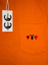 Load image into Gallery viewer, 2018 supreme // playboy embroidered hearts pocket tee orange
