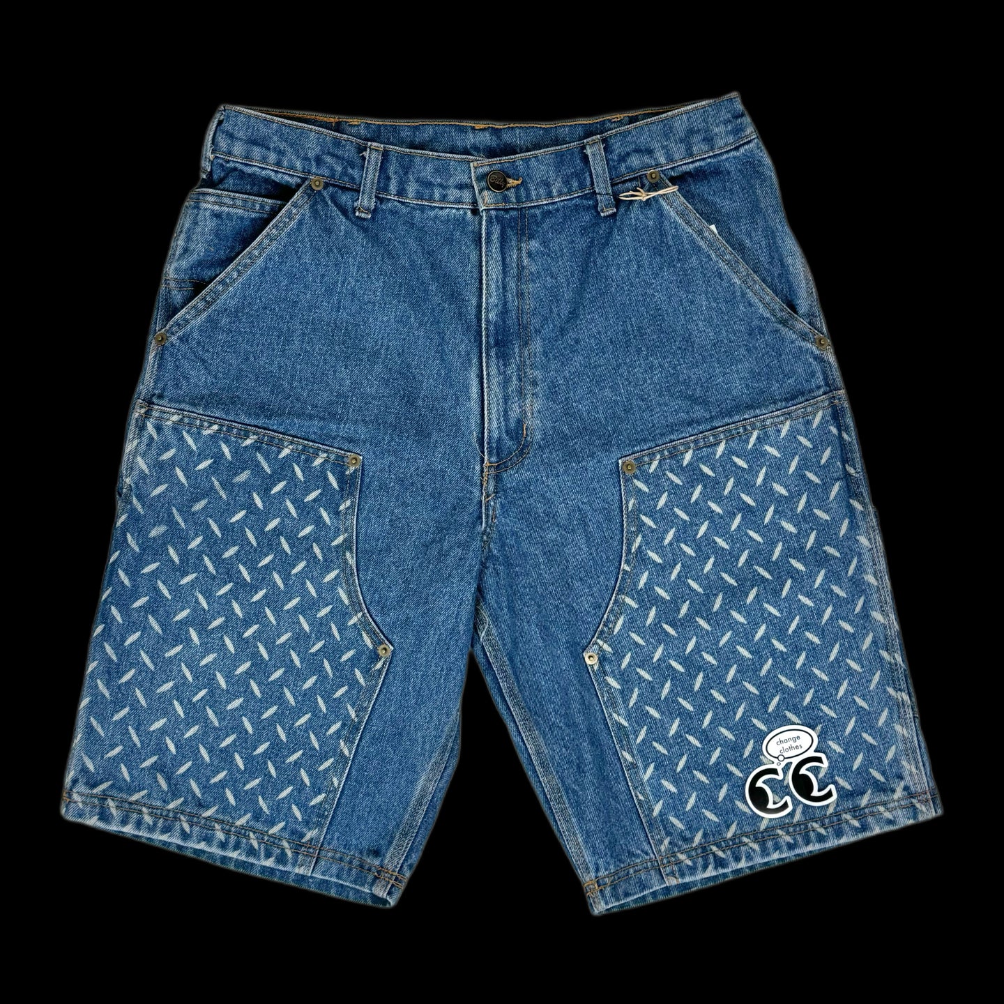 2023 billy hill diamond plate double knee denim shorts