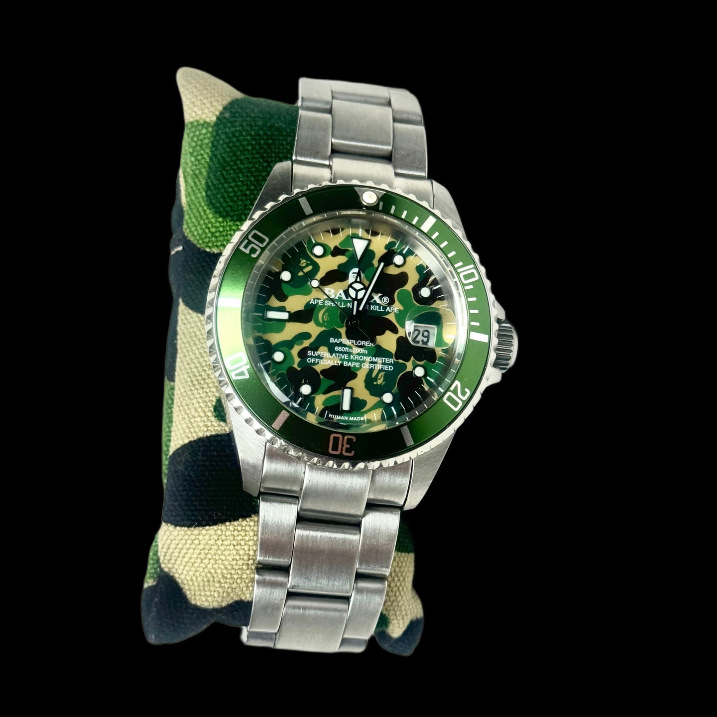 2006 bape bapex green camo green bezel